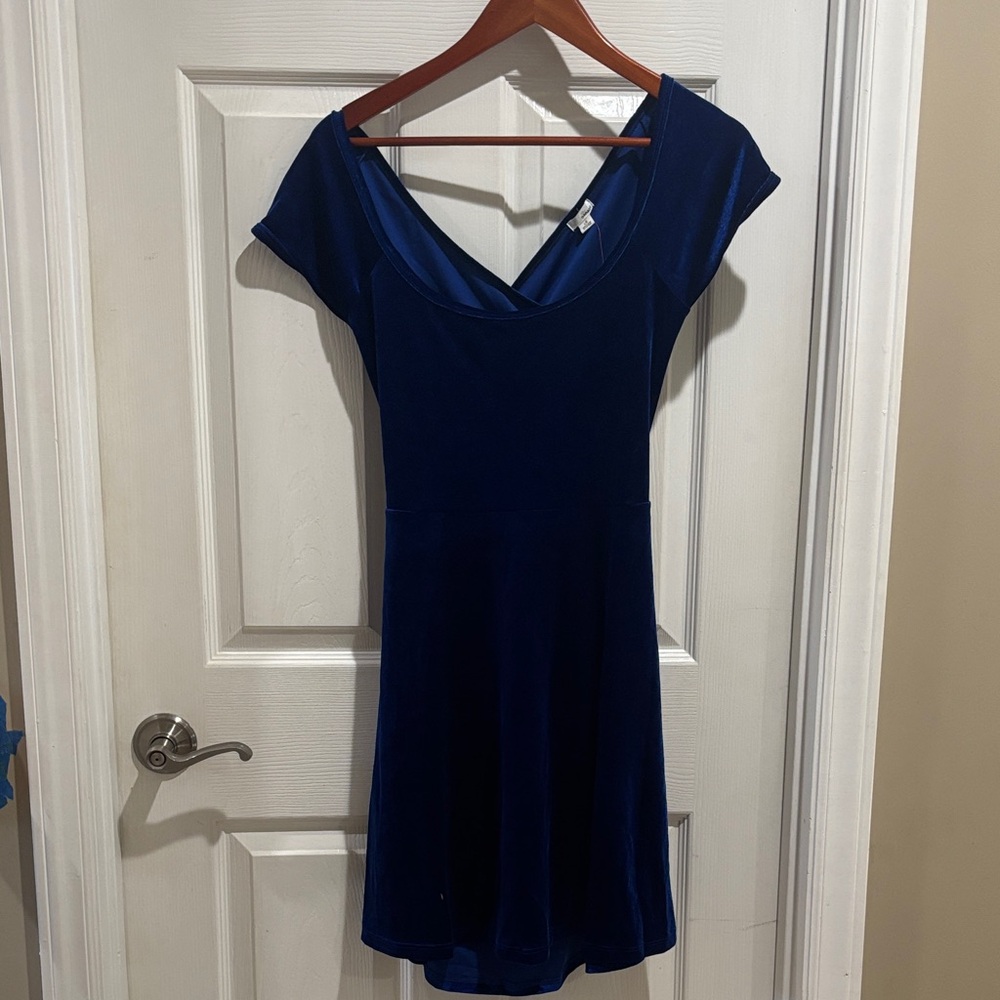 Garage Deep Blue Velvet Mini Dress